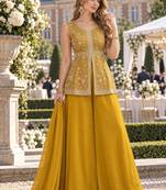 yellow georgette readymade palazzo suit with sequence lakhnavi embroidery work