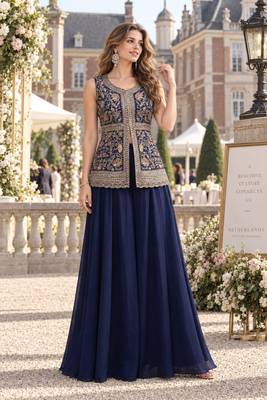 navy georgette readymade palazzo suit with sequence lakhnavi embroidery work 1