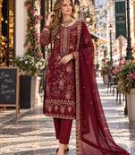 maroon chiffon semi stitched suit with embroidery & sequence work