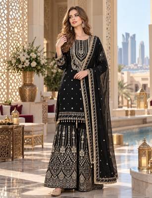 black georgette readymade suit with embroidery & sequence work 1