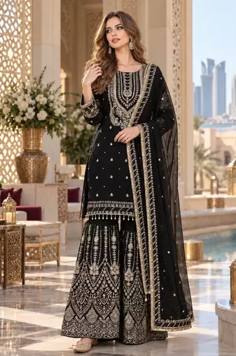 black georgette readymade suit with embroidery & sequence work