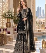 black georgette readymade suit with embroidery & sequence work