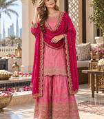 pink chinon readymade suit with embroidery & sequence work
