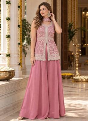 pink georgette readymade suit with embroidery & sequence work 1
