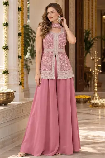 pink georgette readymade suit with embroidery & sequence work
