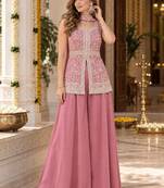 pink georgette readymade suit with embroidery & sequence work