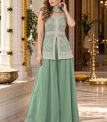 green georgette readymade suit with embroidery & sequence work