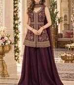 maroon georgette readymade suit with multi embroidery & sequence work