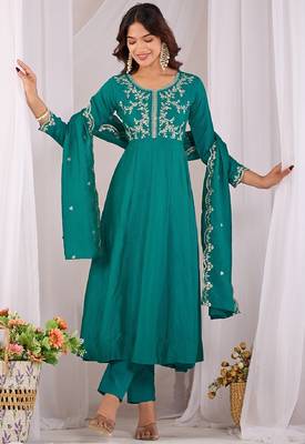 Rama embroidered vichitra  silk kurti with pant and duppata set 1