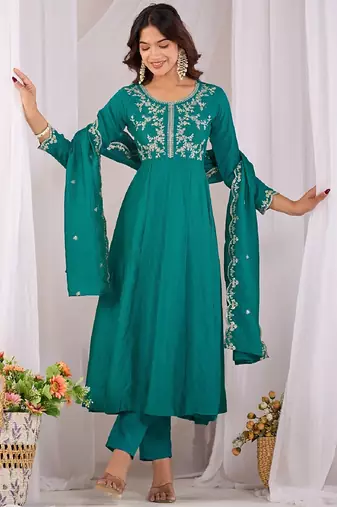 Rama embroidered vichitra  silk kurti with pant and duppata set