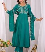 Rama embroidered vichitra  silk kurti with pant and duppata set