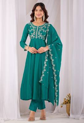 Rama embroidered vichitra  silk kurti with pant and duppata set 2