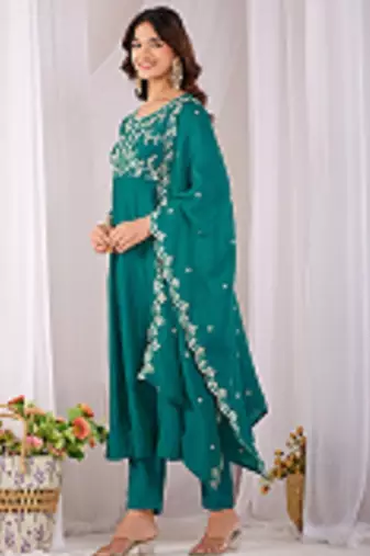 Rama embroidered vichitra  silk kurti with pant and duppata set