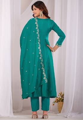 Rama embroidered vichitra  silk kurti with pant and duppata set 5