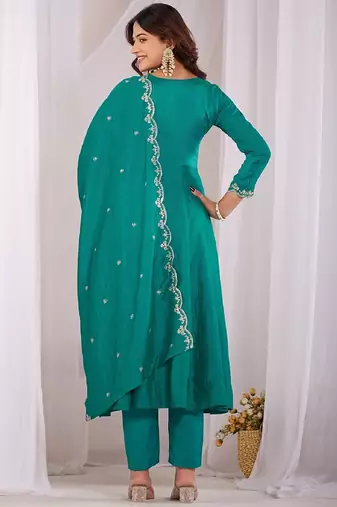 Rama embroidered vichitra  silk kurti with pant and duppata set