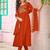 Orange embroidered vichitra  silk kurti with pant and duppata set