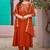 Orange embroidered vichitra  silk kurti with pant and duppata set