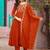 Orange embroidered vichitra  silk kurti with pant and duppata set