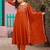 Orange embroidered vichitra  silk kurti with pant and duppata set