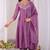 Lavender embroidered vichitra  silk kurti with pant and duppata set
