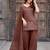 Brown embroidered crunchy silk kurti with plazzo and duppata set