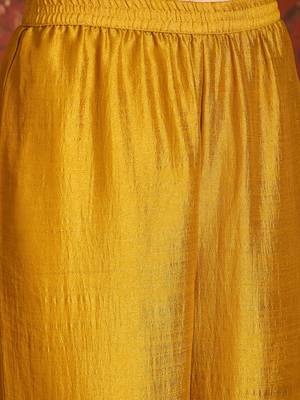 Women mustard vichitra silk embroidered kurta set 4