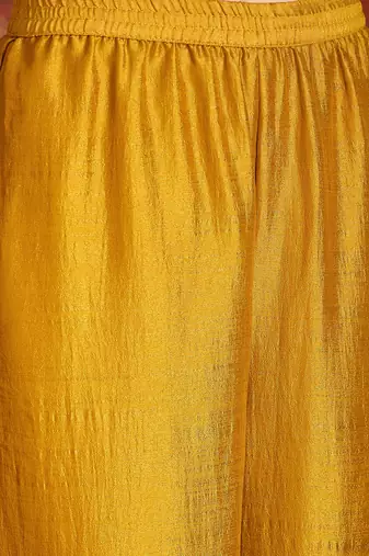 Women mustard vichitra silk embroidered kurta set