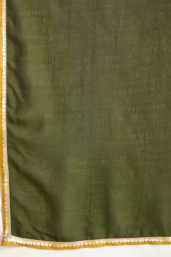 Women mustard vichitra silk embroidered kurta set
