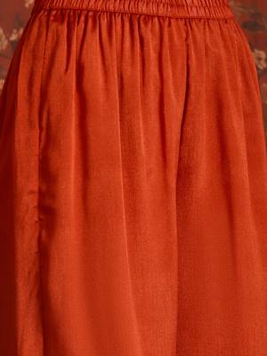 Women rust vichitra silk embroidered kurta set 3