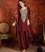 Women purple pure silk embroidered kurta set