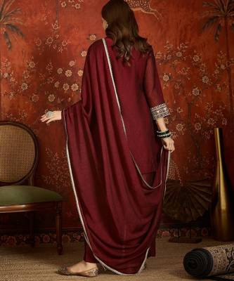 Women purple pure silk embroidered kurta set 2