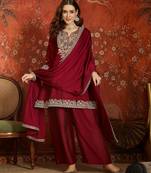 Women purple pure silk embroidered kurta set
