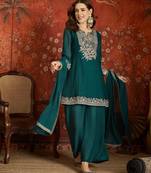 Women purple pure silk embroidered kurta set