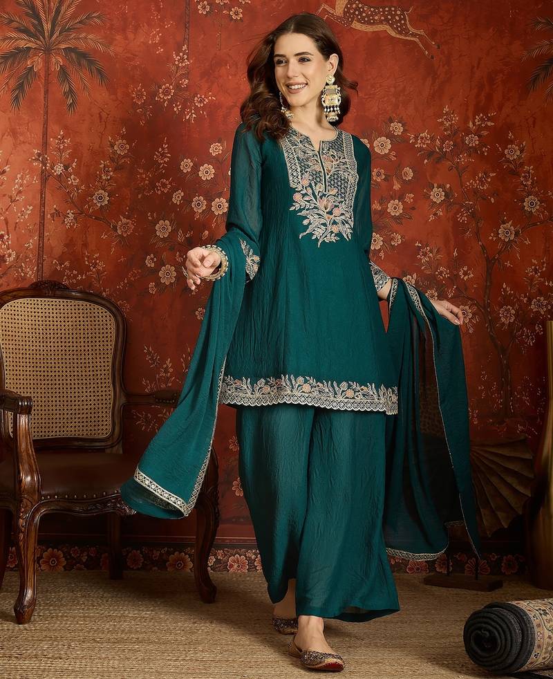 Women purple pure silk embroidered kurta set