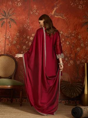 Women purple pure silk embroidered kurta set 2