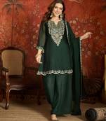 Women green pure silk embroidered kurta set