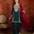 Women teal vichitra silk embroidered kurta set