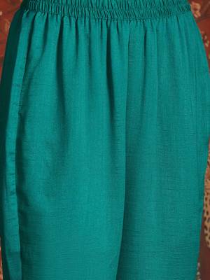 Women blue vichitra silk embroidered kurta set 4
