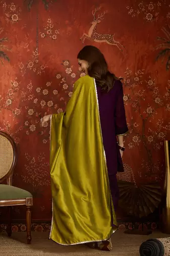 Women purple vichitra silk embroidered kurta set