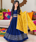 Navy blue cotton gota patti kids lehenga choli with bandhani dupatta