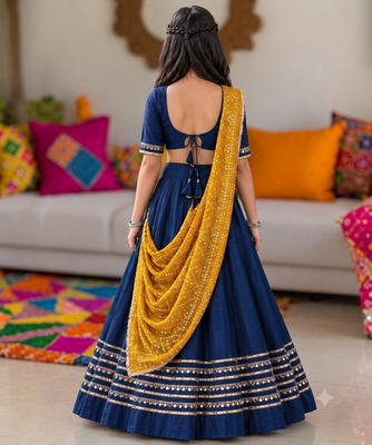 Navy blue cotton gota patti kids lehenga choli with bandhani dupatta 2