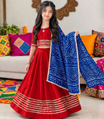 Red cotton gota patti kids lehenga choli with bandhani dupatta