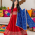 Red cotton gota patti kids lehenga choli with bandhani dupatta