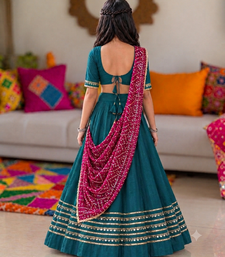 Teal blue cotton gota patti kids lehenga choli with bandhani dupatta