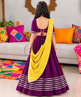 Wine cotton gota patti kids lehenga choli with bandhani dupatta 2