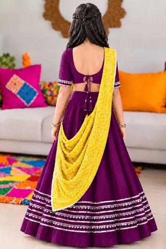 Wine cotton gota patti kids lehenga choli with bandhani dupatta