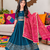 Teal blue cotton gota patti kids lehenga choli with bandhani dupatta