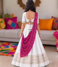 White cotton gota patti kids lehenga choli with bandhani dupatta