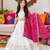 White cotton gota patti kids lehenga choli with bandhani dupatta