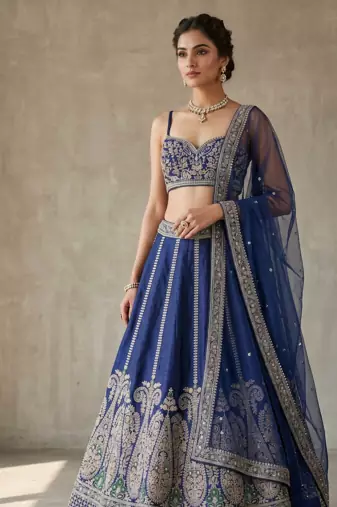Royal Blue Embroidered Lehenga Choli with Designer Dupatta